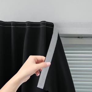 Thermal Blackout Curtains with Self-Adhesive Tape, No Rod No Drill Easy Install Window Cover for Bedroom Kitchen Dorm, 71" W x 59" L, Black, 1 Panel