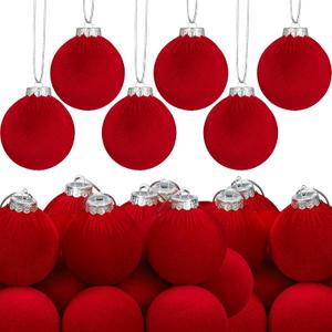 12 Pcs Velvet Christmas Ball Ornament 3.15 Inch Red Flocked Christmas Hanging Ball for Tree Shatterproof Plastic Velvet Balls Ornament for Xmas Tree Holiday Home Party Decoration
