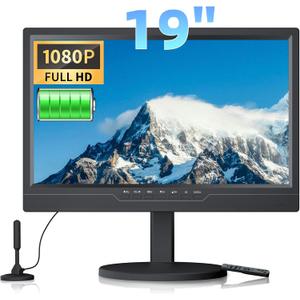 Desobry 19.1 Inch Portable TV with Digital ATSC Tuner, Small TV with Built-in 8000mAh, Portable Monitor with 1080P HDMI Input, AV Input, USB, Small T V for Travel, Camping, RV, Kitchen, Patio