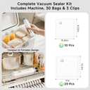 Mehomeli Compact Vacuum Sealer for Food (Vacuum Sealer Machine + 30 Reusable Vacuum Bags), Powerful Handheld Vacuum Sealer Machine, Seal Food 6X Fresh Longer, Portable & Wireless, Easy-Clean