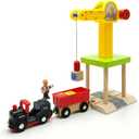 Wooden Crane Toy Set with Train Cars - Compatible with Major Wooden Rail Brands - Multi-function Crane for 3-5 Year Old Boys
