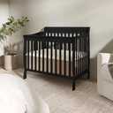 Dream On Me Aden 4-in-1 Convertible Mini Baby Crib, GREENGUARD Gold & BSA Certified, Sustainable Pinewood, Non-Toxic Finish, 3 Mattress Heights, Converts to Mini Day & Twin-Size Bed - Black