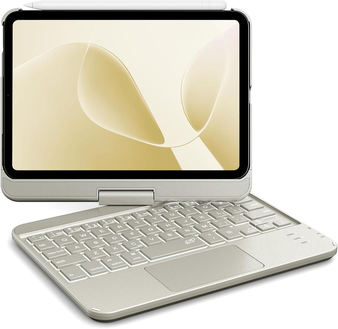 GreenLaw Keyboard Case for iPad mini 7(2024) & Mini 6 (2021) 8.3", Smart Touchpad, 7 Color Backlit, Type-C Rechargeable, 360 Rotate Keyboard Case for iPad mini 7th/6th Generation, Starlight