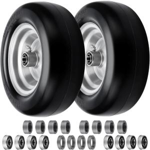 11x4.00-5 Lawn Mower Tires Flat FreeSolid Smooth Tires and Wheel s with 3/4" & 5/8" & 1/2" Ball Bearings, 3.4"-7.4" Centered Hub Lawn Mower Front Tires, for Zero-Turn Lawn Mowers 2 Pack, Silver
