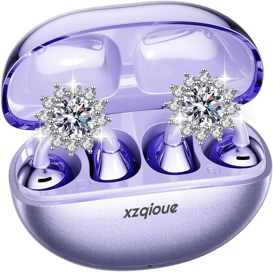 Jewelry-Inspired Clip On Earbuds,Comfortable Fit Open Ear Clip-On Headphones,Wireless Bluetooth Ear Cuff Headphones for Women,Mini Wireless Earrings Earbuds for Running, Office, Sport & Gift