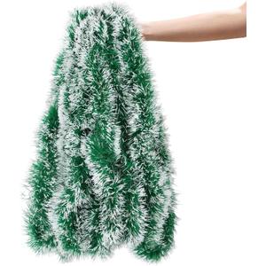 CCINEE Christmas Tinsel Garland, 50 Feet Light Green and White Metallic Twist Tinsel Frosted Garland for Xmas Tree Home Mantle Stair Fireplace Holiday Party Indoor Outdoor Christmas Decoration