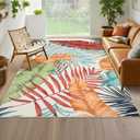 Area Rug 9x12 Tropical Plant Leaf Print Rectangular Multicolor Low Pile Soft Non Shedding Non Slip Washable Rug for Dining Room Living Room Bedroom (Colorful)