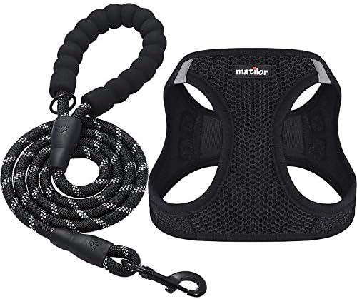 Matilor Dog Harness Step-in Breathable Puppy Cat Dog Vest Harnesses for Small Medium Dogs Black, L