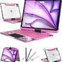 Transparent Keyboard Case for iPad Air 11 inch(M3 2025/M2 2024) & iPad Pro 11 inch(1st/2nd/3rd/4th) & 10.9 inch iPad Air 4/5th Gen, 7-Color Backlit Keyboard with Trackpad and 360Rotating, Pink