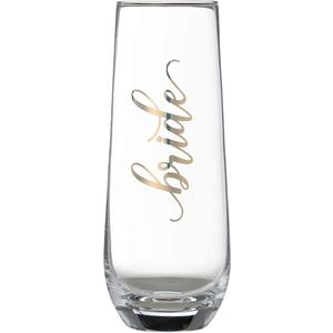 Lillian Rose Gold Bride Stemless Champagne Glass, 1 Count (Pack of 1), Clear