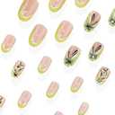 2 x MERVF Medium Press on Nails Oval Fake Nails Green French Tip Glue ons Butterfly Rhinestones Design Spring Round Acrylic False Nails for Women Glossy 24pcs