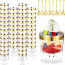 Yinder 200 Pcs Mini Dessert Cups with Spoons Include 100 Disposable Plastic Mousse Cups 100 Tasting Spoons Clear Plastic Parfait Glasses Dessert Bowls for Wedding Party(2 Oz,Gold)