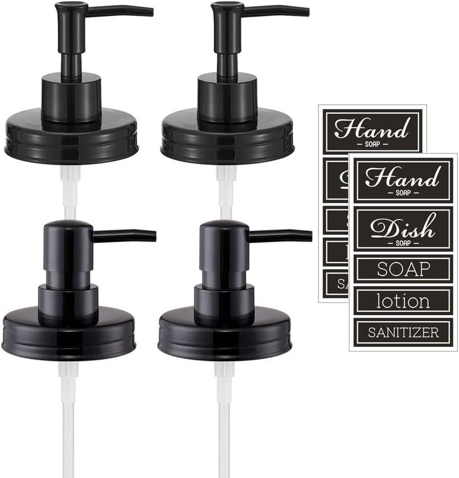 Regular Mouth Plastic Mason Jar Soap Dispenser Pumps and Lids- Rust-Proof Mason Jar Accessories Rustic Farmhouse Kitchen Counter Top Bathroom Decor and Organization - 4 Pack