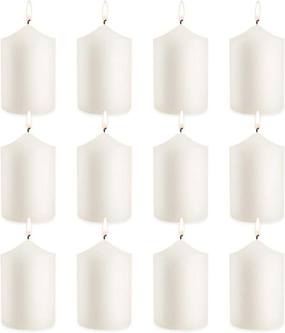 12 Pack Ivory 2x3 Inch Pillar Candles, 22 Hours Unscented Column Candles, Dripless Smokeless Unscented Candles for Home Weddings Restaurant Spa Church and Emergency