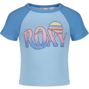 Roxy Girls' Short Sleeve Snug Fit Ribbed Tee, Crew Neck Graphic T-Shirt, Soft & Comfortable, Blue Sunset, L12/ 14