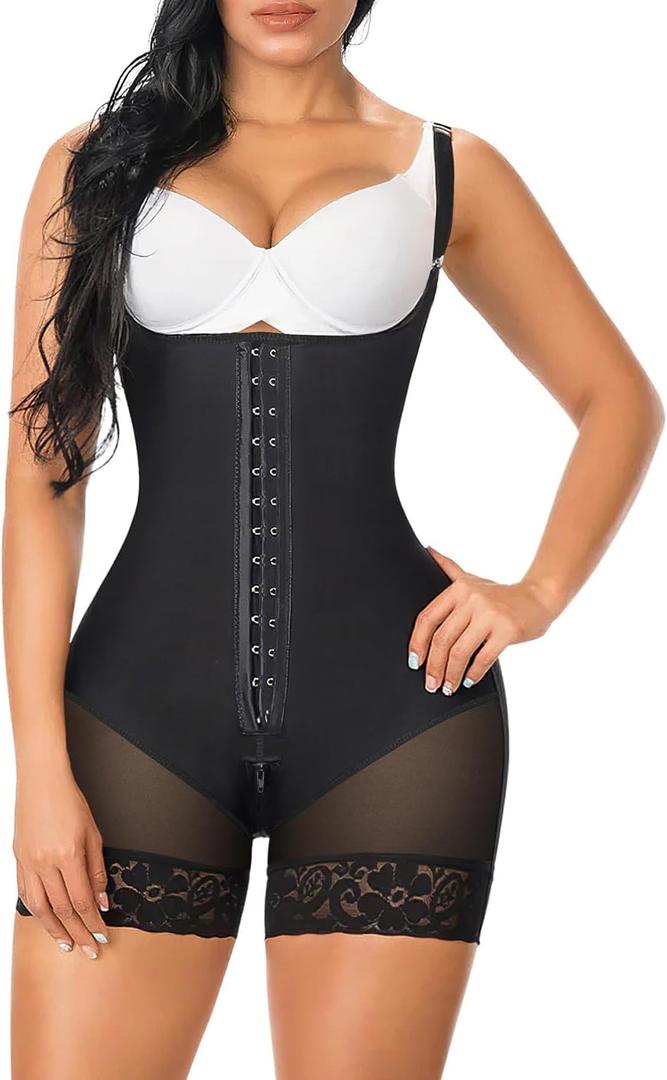 YIANNA Fajas Colombianas Shapewear for Women Tummy Control Post Surgery Compression Garment with Zipper Crotch (Small, Black)