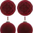 4Pcs Extra Large Velvet Christmas Ball Ornaments 6" Burgundy Flocked Ornaments Set for Christmas Tree with 10Pcs Velvet Bows Shatterproof Xmas Hanging Decorations for Home Office Holiday Décor
