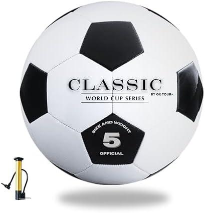 Classic World Cup Series Soccer Ball Size 5 – Retro Black & White Design,Durable Synthetic Leather for Training, Matches & Recreational Play – Classic Look for Youth & Adults of All Skill Levels