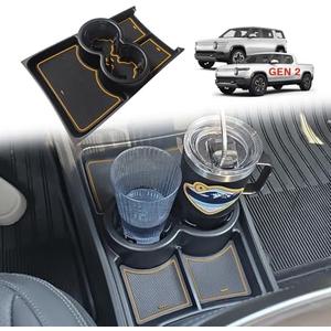 BestEvMod Gen 2 Lower Center Console Organizer Tray Compatible with Rivian R1T R1S 2026 2025 Gen 2 Fit 32oz Bottle Interior Accessories ABS Material with PVC Trim Floor Console Storage (Yellow)