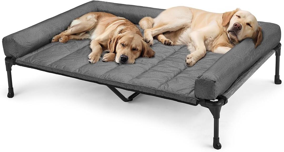 Veehoo Cooling Elevated Dog Bed Add Removable Waterproof Bolster Cushion Mat, Raised Pet Cot with Breathable Teslin Mesh, No-Slip Feet, Dog Sofa Bed for Indoor Outdoor, XXLarge, Black Silver (59.0"L x 37.5"W x 9.0"Th)