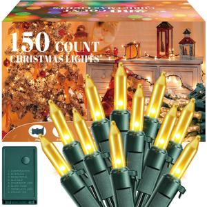 Meonum Chasing Christmas Lights, 8 Function Controller Clear Mini Bulbs Green Wire Indoor String Lights, 71 Feet Long Holiday Decor, for Christmas Tree (Gold, 150 Bulbs)