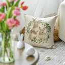 AVOIN colorlife Easter Bunny Wreath Throw Pillow Covers, 18 x 18 Inch Rabbits Eucalyptus Leaves Cushion Case Decoration for Sofa Couch Set of 2