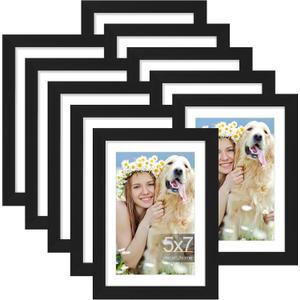 decorUhome 5x7 Picture Frame Set of 10, Display Photos 4x6 with Mat or 5x7 Unmatted for Picture Frames Collage Wall Decor, Black