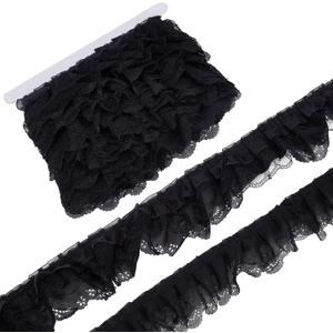 10 Yards 2.56 Inch 3 Layer Pleated Chiffon Flower Lace Trim, Gathered Ruffle Trims Organza Edge Ribbon, Ruffles Edging Trimming for Sewing DIY Crafts Wedding Dress Decor