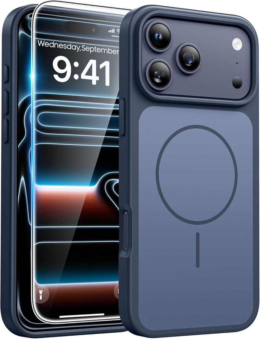 FNTCASE for iPhone 17 Pro case Blue: Compatible with Magsafe, Magnetic 17 Pro Phone Cases with Screen Protector, Military Grade Shockproof Protective Dual-Tone Trending Design Cover, 6.3 inch