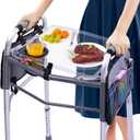 BAGSFY Clear View Walker Tray with Cup Holder & Side Pockets, Transparent Folding Walker Table for Seniors, 8.8lbs Load-Bearing Sturdy PP Tray, Universal Fit Walker Accessory for Elderly