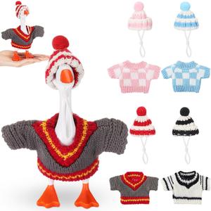4 Set 7 Inch Mini Desk Goose Knitted Outfits Cute Magnetic Goose Key Holder Multiple Colors Clothes for Home Office Magnetic Duck Statue Table Desk Key Holder Decor Gifts(Classic)