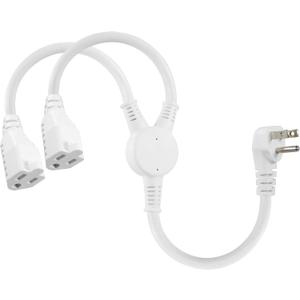 KUNCAN Power Y-Splitter Extension Cord - 1FT 16AWG 2-Outlet Splitter Extension Cord, 3 Prong 90-Degree Angled Plug NEMA 5-15P to NEMA 5-15R x2, 1 to 2 Way Extension Cable, 125V 13A 1625W, White 1-Pack