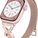 BRG Thin Mesh Loop Compatible with Apple Watch Bands for Women 44mm 45mm 46mm Series 11 10 9 8 7 6 5 4 3 2 1 SE, Metal Magnetic Stainless Steel Strap with X-Shape Diamond Clasp for iWatch Bands