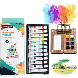 Mini Watercolor Paint Set Portable Travel - Comes with Mini Palette Sketch Board Clip & 8 Colours, Pocket-Sized Art Kit for Artists