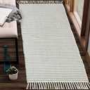 Chardin Home Green & Ivory Providence Stripe Area Rug 2' x 3' (Rectangular) | Hand Woven Recycled Cotton Rug | Machine Washable & Reversible