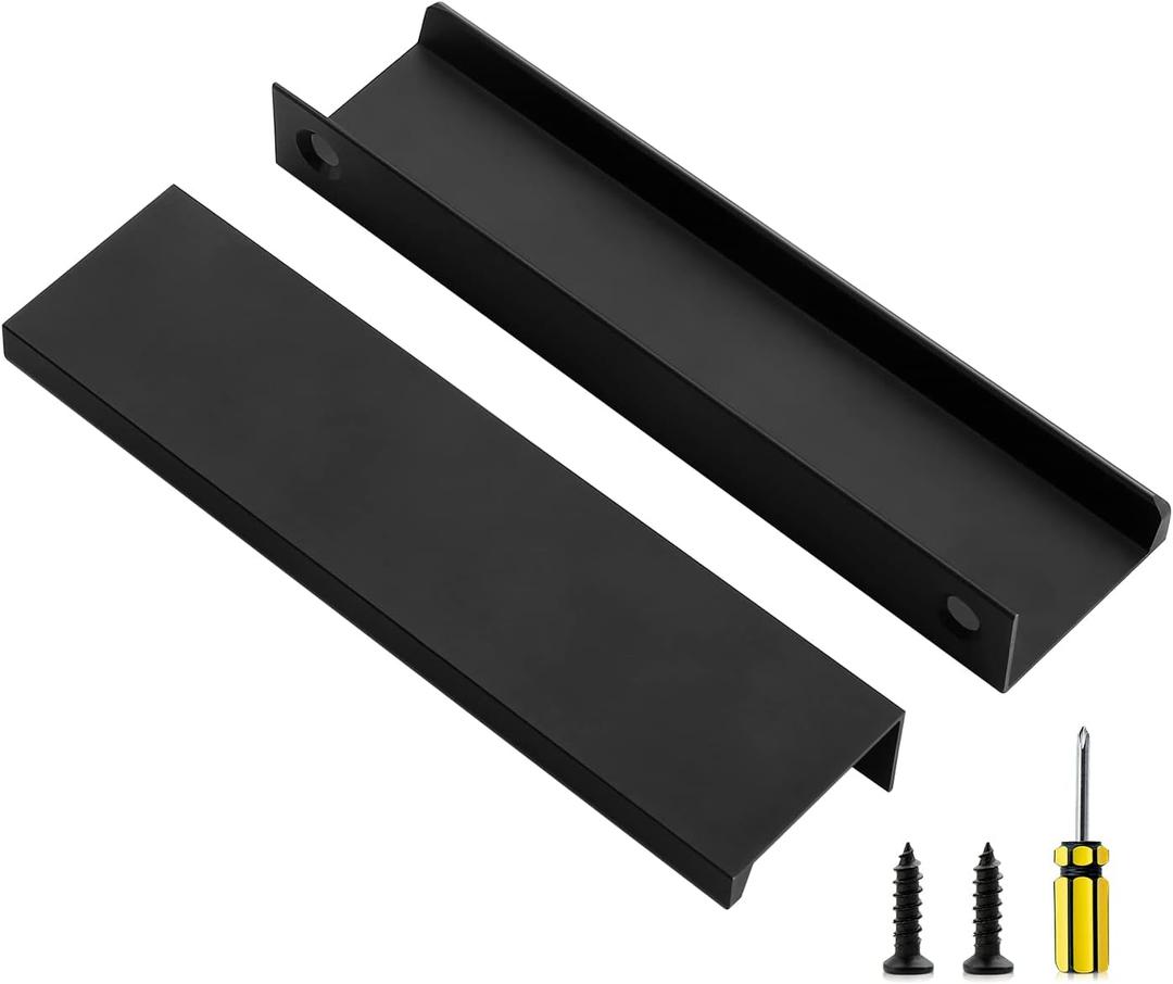 Ravinte 3 Pack Finger Pulls for Cabinets 128mm/5 Length Black Edge Pulls Matte Black Finger Cabinet Concealed Handles for Kitchen Drawer Tab Handle