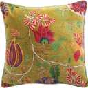 Creative Co-Op Cotton Blend Velvet Printed Pillow with Flowers and Mini Pom Pom Trim, Multicolor, 20 inches x 20 inches