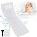 Full Body Bath Pillow, Bath Pillows for tub with Mesh Washing Bag & 21 Non-Slip Suction Cups, Spa Bathtub Pillow for Head Neck Shoulder and Back Support - 5D Air Mesh & Quick Drying (50x16 Inch (Pack of 1), White)