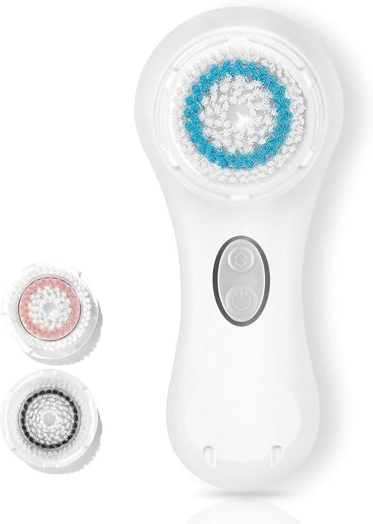 Microtree Electric Facial Cleansing Brush, No Rotation, Sonic Vibrating Rechargeable Face Scrubber Exfoliator, 2 Speeds for Gentle Clean, Face Brushes for Cleansing, Waterproof Face Wash Brush (Cool White)