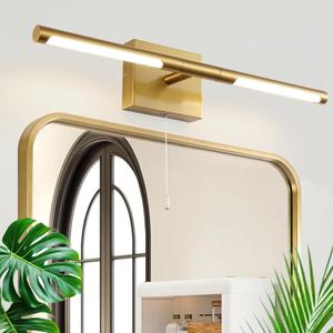 24 Inch Brass Gold LED Bar Bathroom Vanity Light,360 Rotatable Vanity Light Fixtures with Pull Chain Over Mirror,4000K Modern Bathroom Sconces Wall Lighting Picture Light