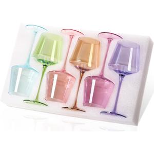 Physkoa Colored Wine Glasses Set of 6-16oz Hand Blown Crystal Colorful Wine Glasses with Long Stem, Multicolor Wine Glass for Wine Lovers, Mother's Day, Wedding, Birthday Gifts for Women