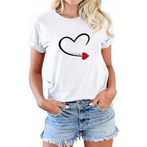 Womens Mens Lover Heart T-Shirt Couples Matching Casual Shirts Crew Neck Shirts Short Sleeve Tops (White, XS)