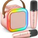 Mini Karaoke Machine for Kids Adults, 2025 TOP Christmas Birthday Gifts for Girls 3,4,5,6,7,8+Year Old Toddler Toys, Portable Bluetooth Speaker with 2 Wireless Karaoke Microphones Player(Rose)