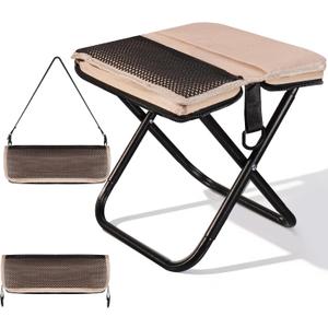 Ultra-Thin Portable Folding Stool - 1.97" Slim Fold, 0.99LB Lightweight, 200LB Capacity Camping Chair for Adults, Compact Collapsible Seat for Outdoor Fishing, Hiking, Events & QueueKhaki