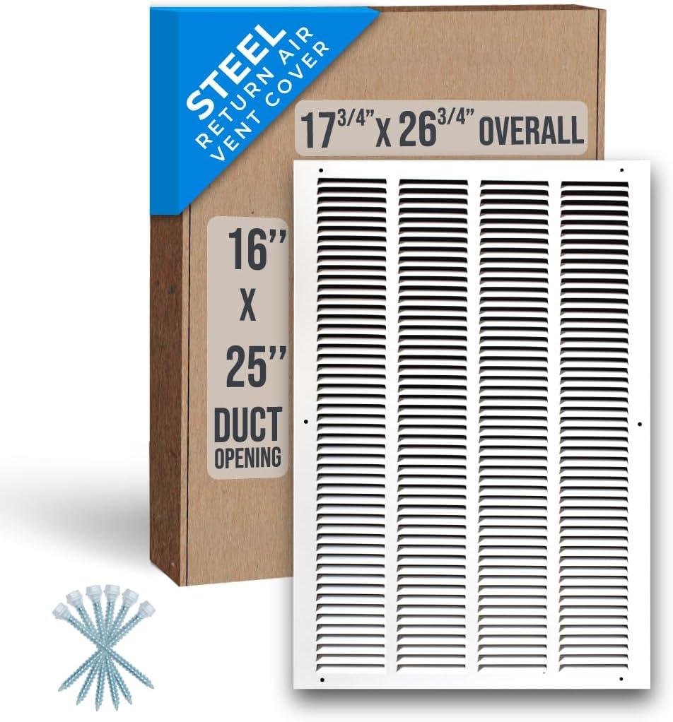 Fits 16x25 Duct Opening | Steel Return Air Grille by Handua | Vent Cover Grill for Sidewall and Ceiling | White | HVAC Cold Air Intake Grille | Outer Dimensions: 17.75"W X 26.75"
