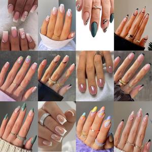 3 x 12packs(288Pcs) Press on Nails - OPkssnails French Tip Press on Nails Short Almond And Square Medium Nails,Reusable Press On Nails Kit with Nail Glue for Women