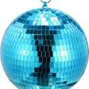 MECCANIXITY Mirror Ball, 8 Inch Glass Disco Balls Decoration Disco Reflective Balls with Hanging Ring Blue for DJ Club Stage Wedding Holiday Bar Party Decorations