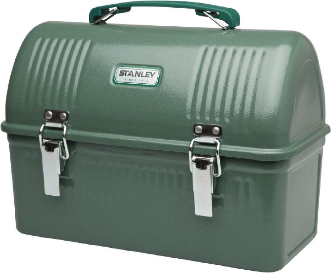 Stanley Classic Lunch Box 10 qt | Vintage Metal Lunchbox | Durable Meal Container with Handle and Latch | Stores Food, Drinks, Thermos, Water Bottle (Hammertone Green)