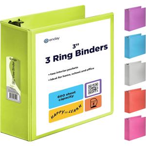 3 Inch Binder 3 Ring Binders Green, Slant D-Ring 3 Clear View Cover with 2 Inside Pockets, Heavy Duty Colored School Supplies Office and Home Binders By Enday