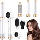 Blow Dryer Brush 5 in 1: Ionic Hot Air Styler Hair Dryer Brush Blow Dryer Set for Curling Volumizing Straightening Styling (White)